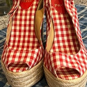 Christian Louboutin Red Gingham Espadrille Wedges